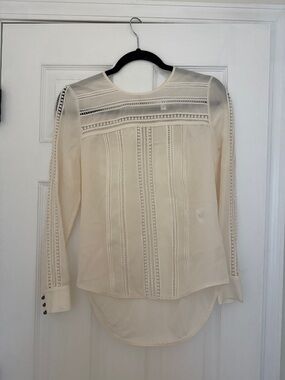Veronica Beard Cream Lace-Trim Lightweight Blouse